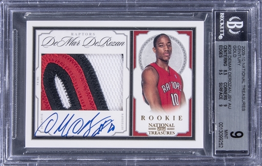 2009-10 Panini National Treasures Century Gold #208 DeMar DeRozan Signed Patch Rookie Card (#07/25) -BGS MINT 9/ BGS 10